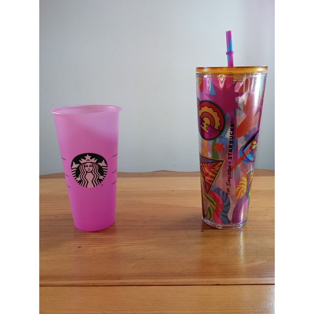 Starbucks Cold‎ Cup Tumbler 24 oz Venti Tim Singleton Pride Summer & Plastic Cup